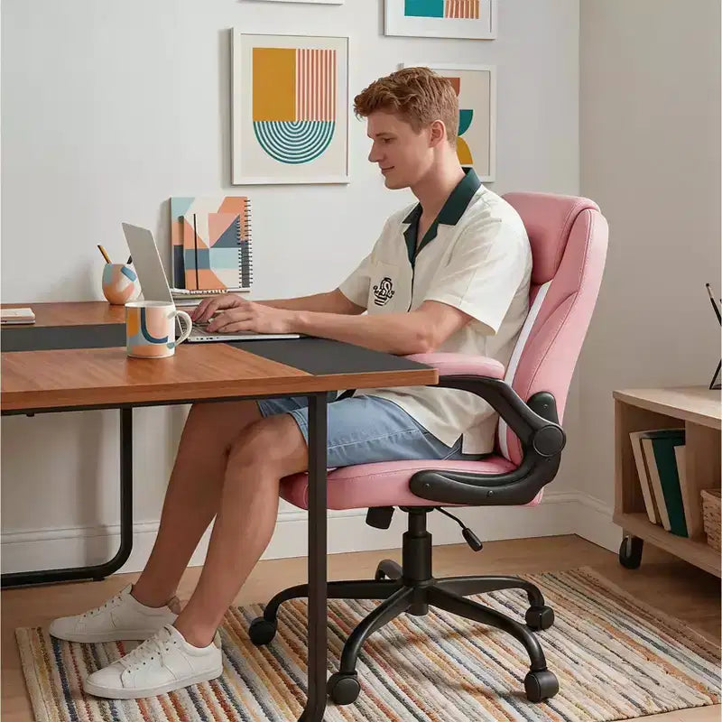 Pinmoco Ergonomic Executive Computer Desk Chair with Double-Layer Cushion, Gaming Chair with Wheels and Flip-Up Armrest, PU Leather