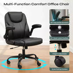 Pinmoco Ergonomic Executive Computer Desk Chair with Double-Layer Cushion, Gaming Chair with Wheels and Flip-Up Armrest, PU Leather