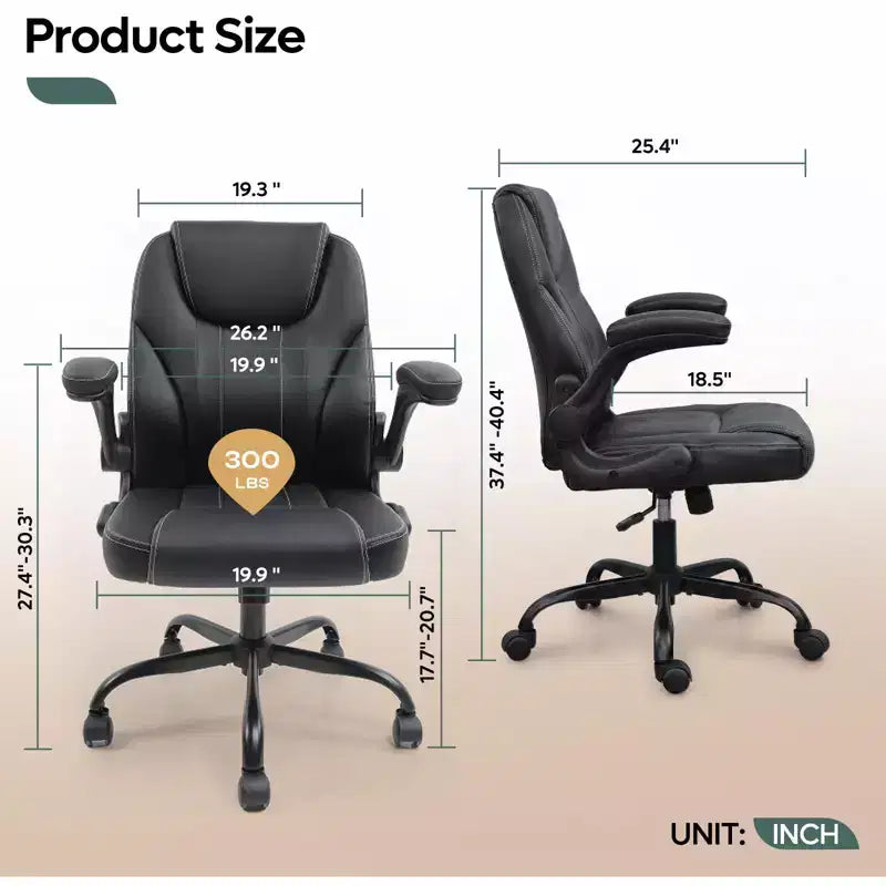 Pinmoco Ergonomic Executive Computer Desk Chair with Double-Layer Cushion, Gaming Chair with Wheels and Flip-Up Armrest, PU Leather