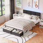 Qwatto Upholstered Full Bed Frame with LED Lights Charging Station 2 Storage Drawers Platform Bed No Box Spring Needed Modern Bedroom Furniture
