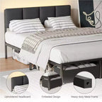 Qwatto Upholstered Full Bed Frame with LED Lights Charging Station 2 Storage Drawers Platform Bed No Box Spring Needed Modern Bedroom Furniture