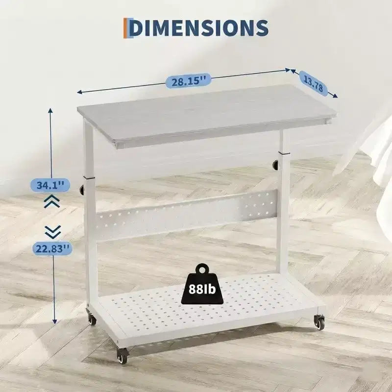 Adjustable Rolling CPU Stand with Cable Management, 22.83-34.1 Inch Height for Under Desk. 2-Tier Mobile Tower Holder for Office & Home, White