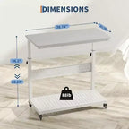 Adjustable Rolling CPU Stand with Cable Management, 22.83-34.1 Inch Height for Under Desk. 2-Tier Mobile Tower Holder for Office & Home, White
