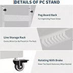 Adjustable Rolling CPU Stand with Cable Management, 22.83-34.1 Inch Height for Under Desk. 2-Tier Mobile Tower Holder for Office & Home, White