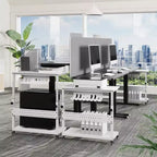 Adjustable Rolling CPU Stand with Cable Management, 22.83-34.1 Inch Height for Under Desk. 2-Tier Mobile Tower Holder for Office & Home, White