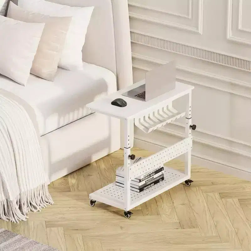 Adjustable Rolling CPU Stand with Cable Management, 22.83-34.1 Inch Height for Under Desk. 2-Tier Mobile Tower Holder for Office & Home, White