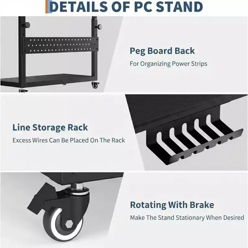 Adjustable Rolling CPU Stand with Cable Management, 22.83-34.1 Inch Height for Under Desk. 2-Tier Mobile Tower Holder for Office & Home, White