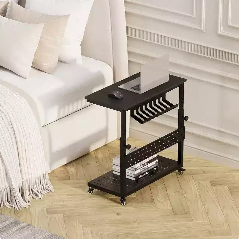 Adjustable Rolling CPU Stand with Cable Management, 22.83-34.1 Inch Height for Under Desk. 2-Tier Mobile Tower Holder for Office & Home, White