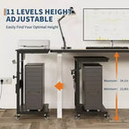 Adjustable Rolling CPU Stand with Cable Management, 22.83-34.1 Inch Height for Under Desk. 2-Tier Mobile Tower Holder for Office & Home, White