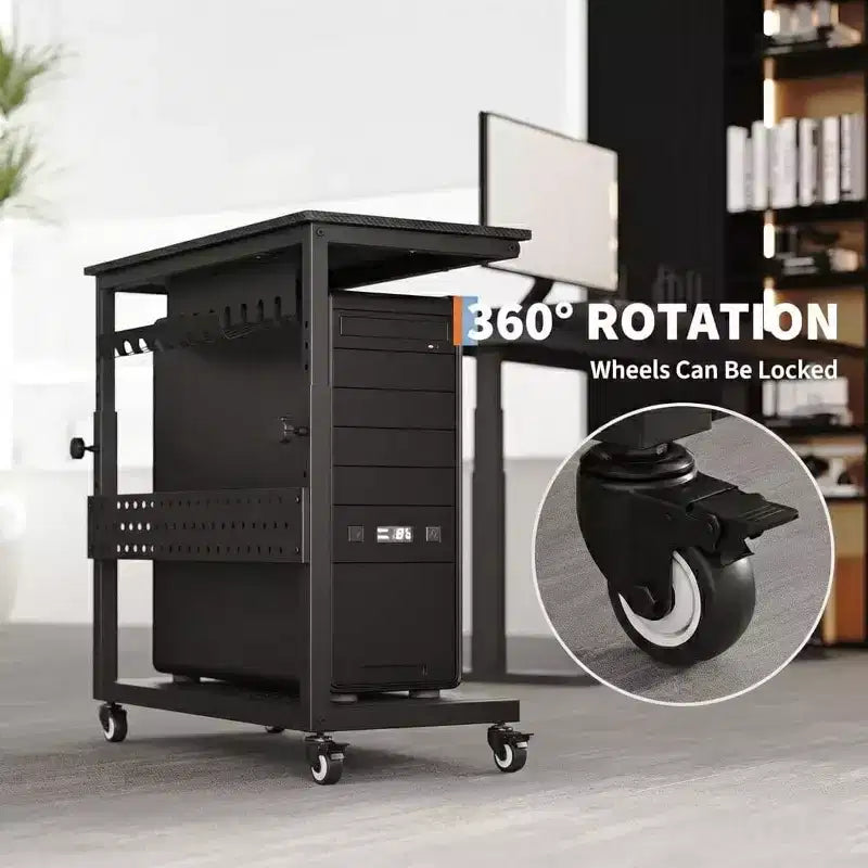 Adjustable Rolling CPU Stand with Cable Management, 22.83-34.1 Inch Height for Under Desk. 2-Tier Mobile Tower Holder for Office & Home, White