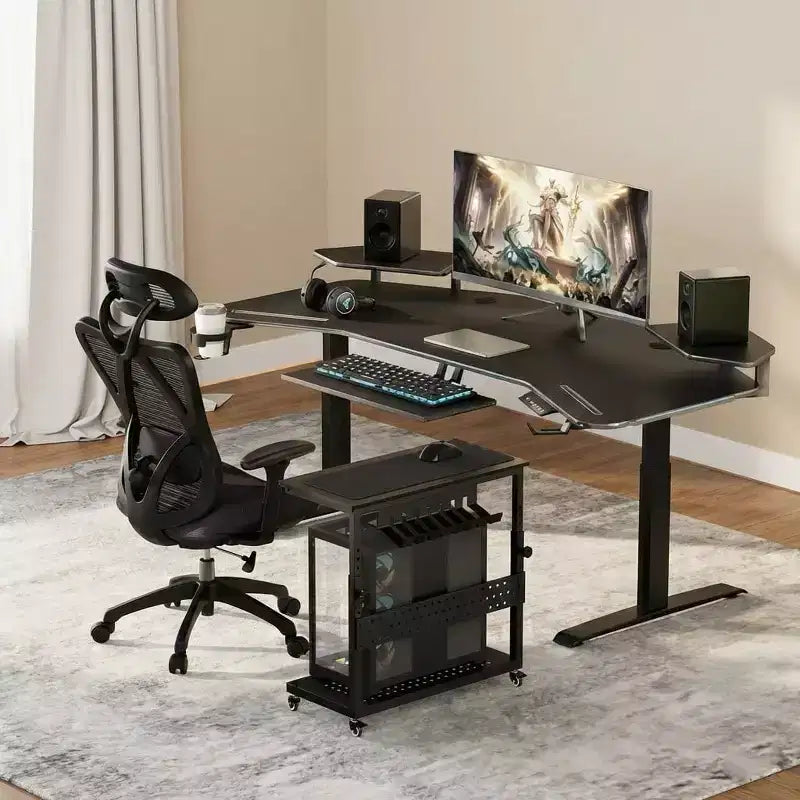 Adjustable Rolling CPU Stand with Cable Management, 22.83-34.1 Inch Height for Under Desk. 2-Tier Mobile Tower Holder for Office & Home, White