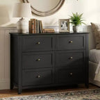 Storage Drawers Unit 2pcs, 6 Chest of Drawer Dresser for 48 Inch TV, Modern Wood Organizer TV Stand for Living Room, Entryway, Hallway, Black