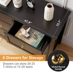 Storage Drawers Unit 2pcs, 6 Chest of Drawer Dresser for 48 Inch TV, Modern Wood Organizer TV Stand for Living Room, Entryway, Hallway, Black