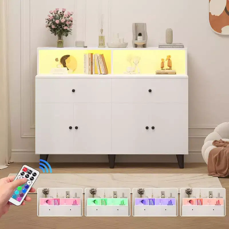 Storage Cabinet, Coffee Bar Station Table with Drawers and Adjustable Shelves, Freestanding Pantry Cabinet Cupboard Hutch for Living Room, Kitchen