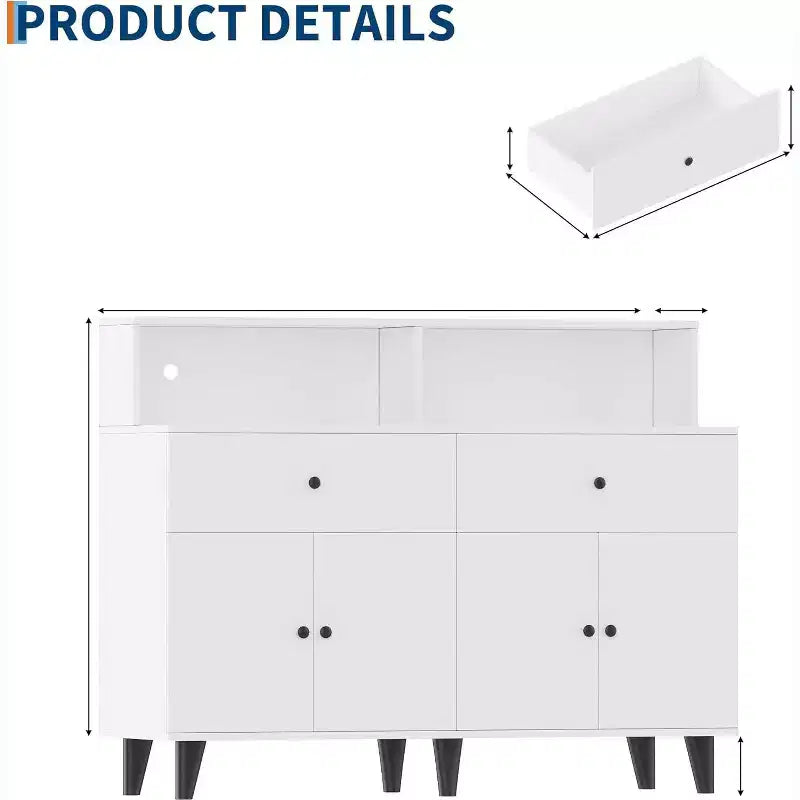 Storage Cabinet, Coffee Bar Station Table with Drawers and Adjustable Shelves, Freestanding Pantry Cabinet Cupboard Hutch for Living Room, Kitchen