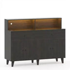 Storage Cabinet, Coffee Bar Station Table with Drawers and Adjustable Shelves, Freestanding Pantry Cabinet Cupboard Hutch for Living Room, Kitchen