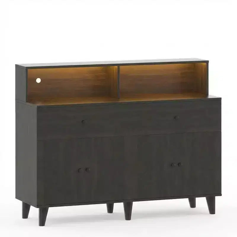 Storage Cabinet, Coffee Bar Station Table with Drawers and Adjustable Shelves, Freestanding Pantry Cabinet Cupboard Hutch for Living Room, Kitchen