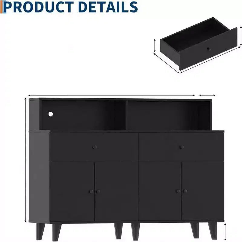 Storage Cabinet, Coffee Bar Station Table with Drawers and Adjustable Shelves, Freestanding Pantry Cabinet Cupboard Hutch for Living Room, Kitchen