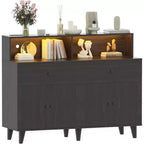 Storage Cabinet, Coffee Bar Station Table with Drawers and Adjustable Shelves, Freestanding Pantry Cabinet Cupboard Hutch for Living Room, Kitchen