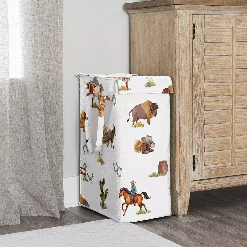Sweet Jojo Designs Boy Foldable Laundry Hamper with Handles Country Western Taupe Brown and Cream