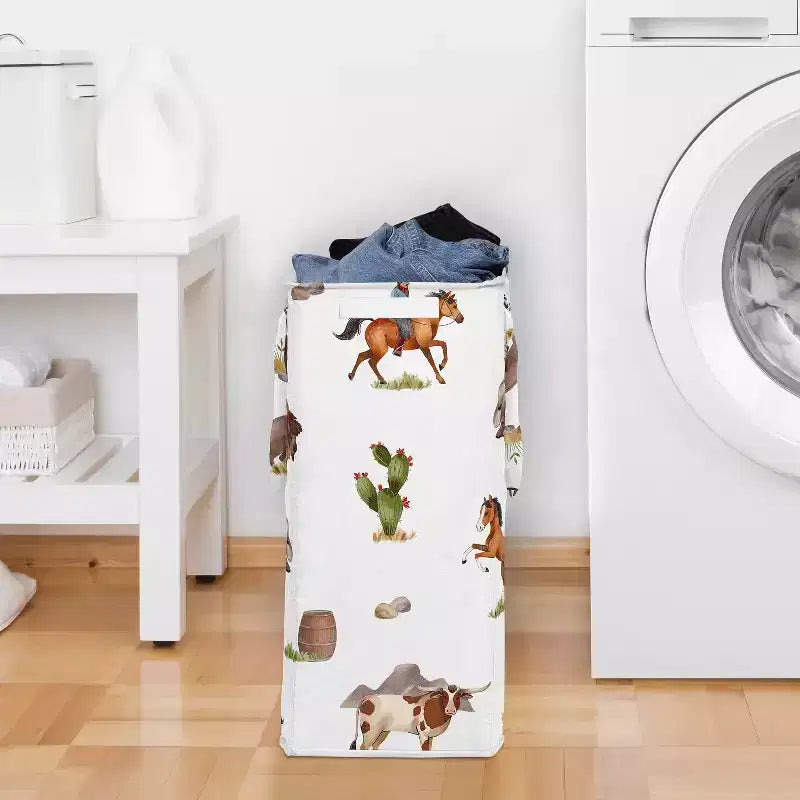 Sweet Jojo Designs Boy Foldable Laundry Hamper with Handles Country Western Taupe Brown and Cream