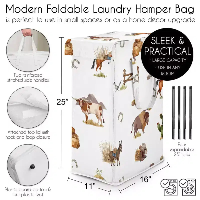 Sweet Jojo Designs Boy Foldable Laundry Hamper with Handles Country Western Taupe Brown and Cream