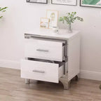 Modern High Gloss Nightstand with 2 Drawers, Elegant Bedside Table with Metal Legs and Handles - Panipeachy