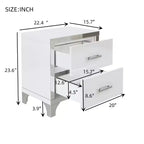 Modern High Gloss Nightstand with 2 Drawers, Elegant Bedside Table with Metal Legs and Handles - Panipeachy