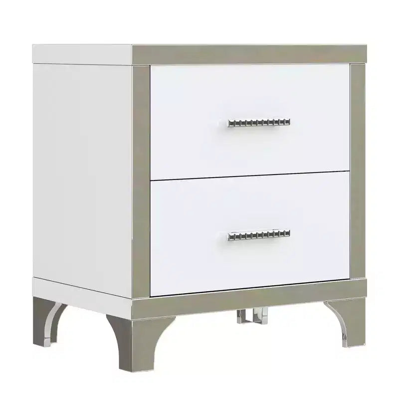 Modern High Gloss Nightstand with 2 Drawers, Elegant Bedside Table with Metal Legs and Handles - Panipeachy