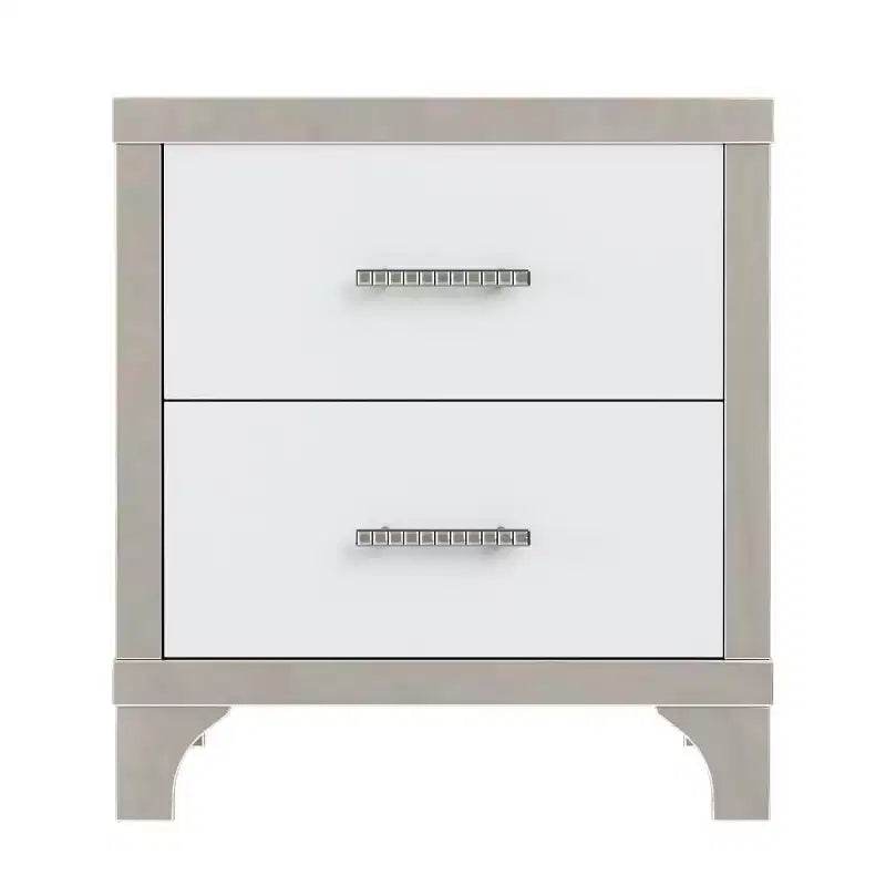 Modern High Gloss Nightstand with 2 Drawers, Elegant Bedside Table with Metal Legs and Handles - Panipeachy