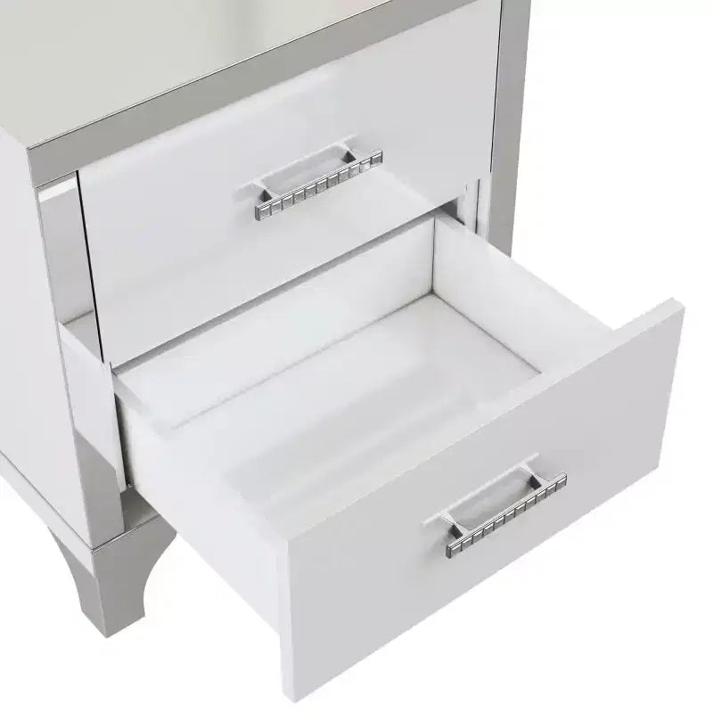 Modern High Gloss Nightstand with 2 Drawers, Elegant Bedside Table with Metal Legs and Handles - Panipeachy