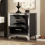 Modern High Gloss Nightstand with 2 Drawers, Elegant Bedside Table with Metal Legs and Handles - Panipeachy