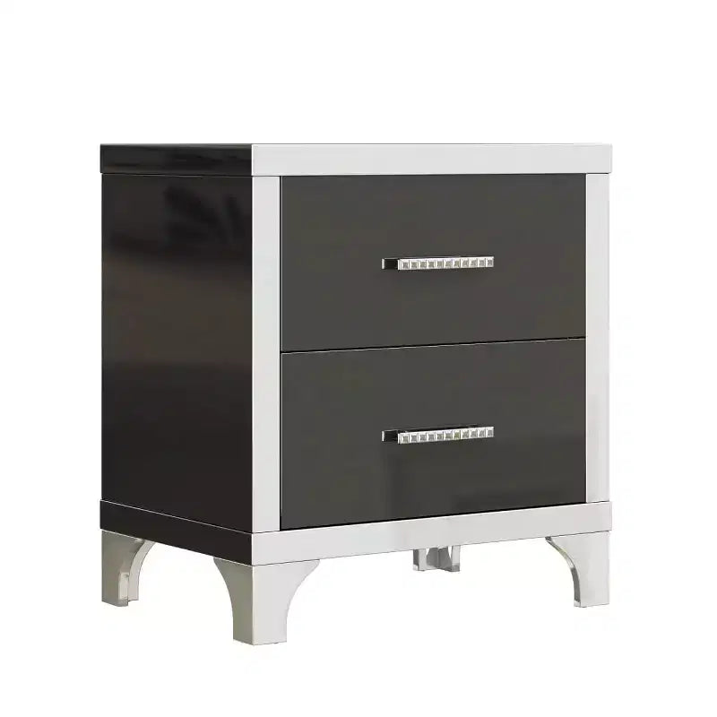 Modern High Gloss Nightstand with 2 Drawers, Elegant Bedside Table with Metal Legs and Handles - Panipeachy
