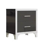 Modern High Gloss Nightstand with 2 Drawers, Elegant Bedside Table with Metal Legs and Handles - Panipeachy