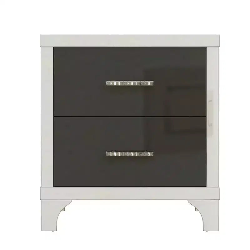 Modern High Gloss Nightstand with 2 Drawers, Elegant Bedside Table with Metal Legs and Handles - Panipeachy