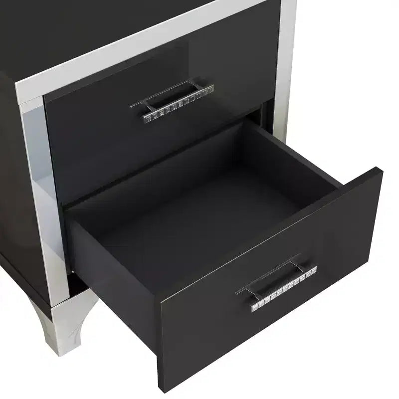 Modern High Gloss Nightstand with 2 Drawers, Elegant Bedside Table with Metal Legs and Handles - Panipeachy