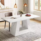 Lantine Dining Table for 4 to 6 People, 63 Rectangular Modern Wooden Faux Marble Dinner Table with Sturdy Base for Kitchen, Living Room