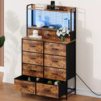Dresser, Smart Dresser with 11 Fabric Drawers, Built-in Charging Station & App-Controlled RGB , White Industrial
