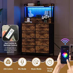 Dresser, Smart Dresser with 11 Fabric Drawers, Built-in Charging Station & App-Controlled RGB , White Industrial