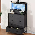 Dresser, Smart Dresser with 11 Fabric Drawers, Built-in Charging Station & App-Controlled RGB , White Industrial