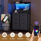 Dresser, Smart Dresser with 11 Fabric Drawers, Built-in Charging Station & App-Controlled RGB , White Industrial