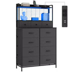 Dresser, Smart Dresser with 11 Fabric Drawers, Built-in Charging Station & App-Controlled RGB , White Industrial