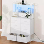 Dresser, Smart Dresser with 11 Fabric Drawers, Built-in Charging Station & App-Controlled RGB , White Industrial