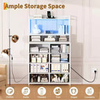 Dresser, Smart Dresser with 11 Fabric Drawers, Built-in Charging Station & App-Controlled RGB , White Industrial