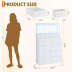 Dresser, Smart Dresser with 11 Fabric Drawers, Built-in Charging Station & App-Controlled RGB , White Industrial