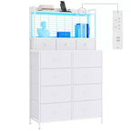 Dresser, Smart Dresser with 11 Fabric Drawers, Built-in Charging Station & App-Controlled RGB , White Industrial