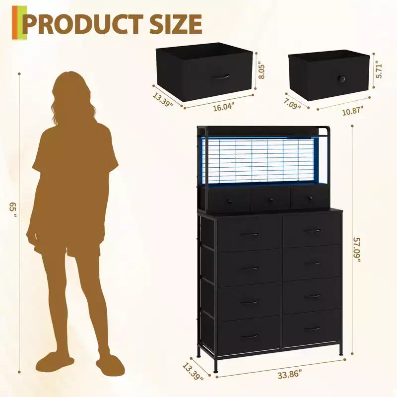 Dresser, Smart Dresser with 11 Fabric Drawers, Built-in Charging Station & App-Controlled RGB , White Industrial