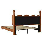 Queen/King Bed Frame PU Leather Platform Bed with Button-Tufted Wave Headboard, Mid-Century Modern & Vintage, Coffee - ModernLuxe