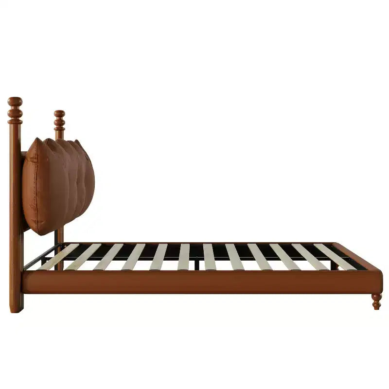 Queen/King Bed Frame PU Leather Platform Bed with Button-Tufted Wave Headboard, Mid-Century Modern & Vintage, Coffee - ModernLuxe