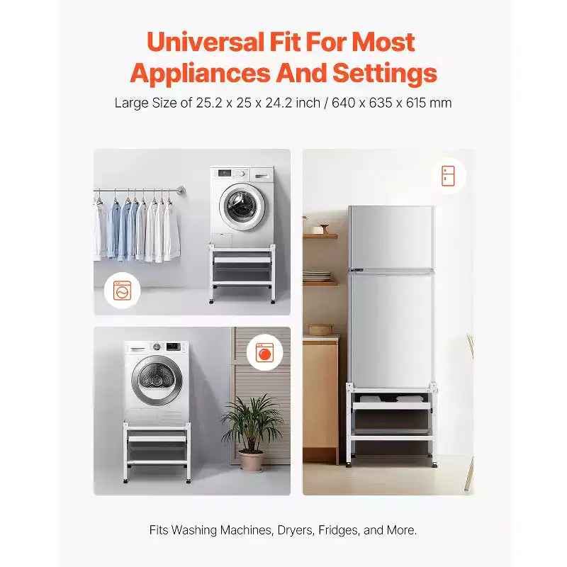 VEVOR Washing Machine Stand, 48.5x25-Inch Washer Laundry Pedestal, 590LBS Load Capacity Washer And Dryer Pedestal Base, 4 Adjustable Feet, Silver